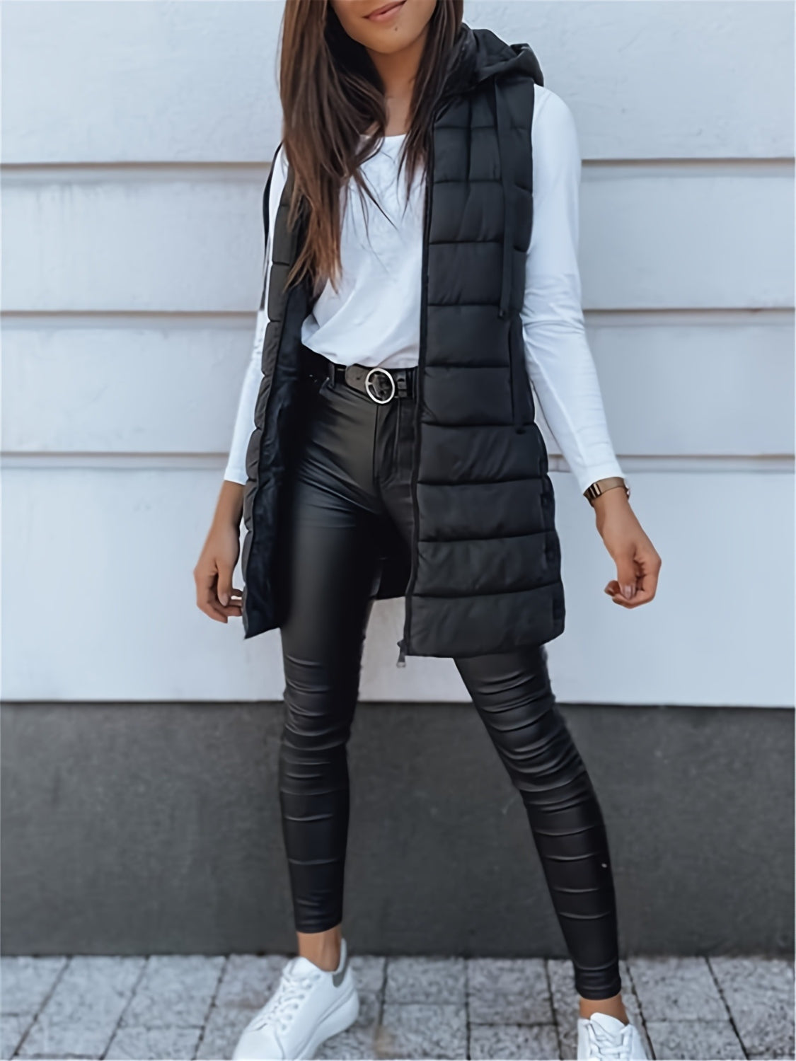 Plus Size Zip Up Hooded Vest Coat