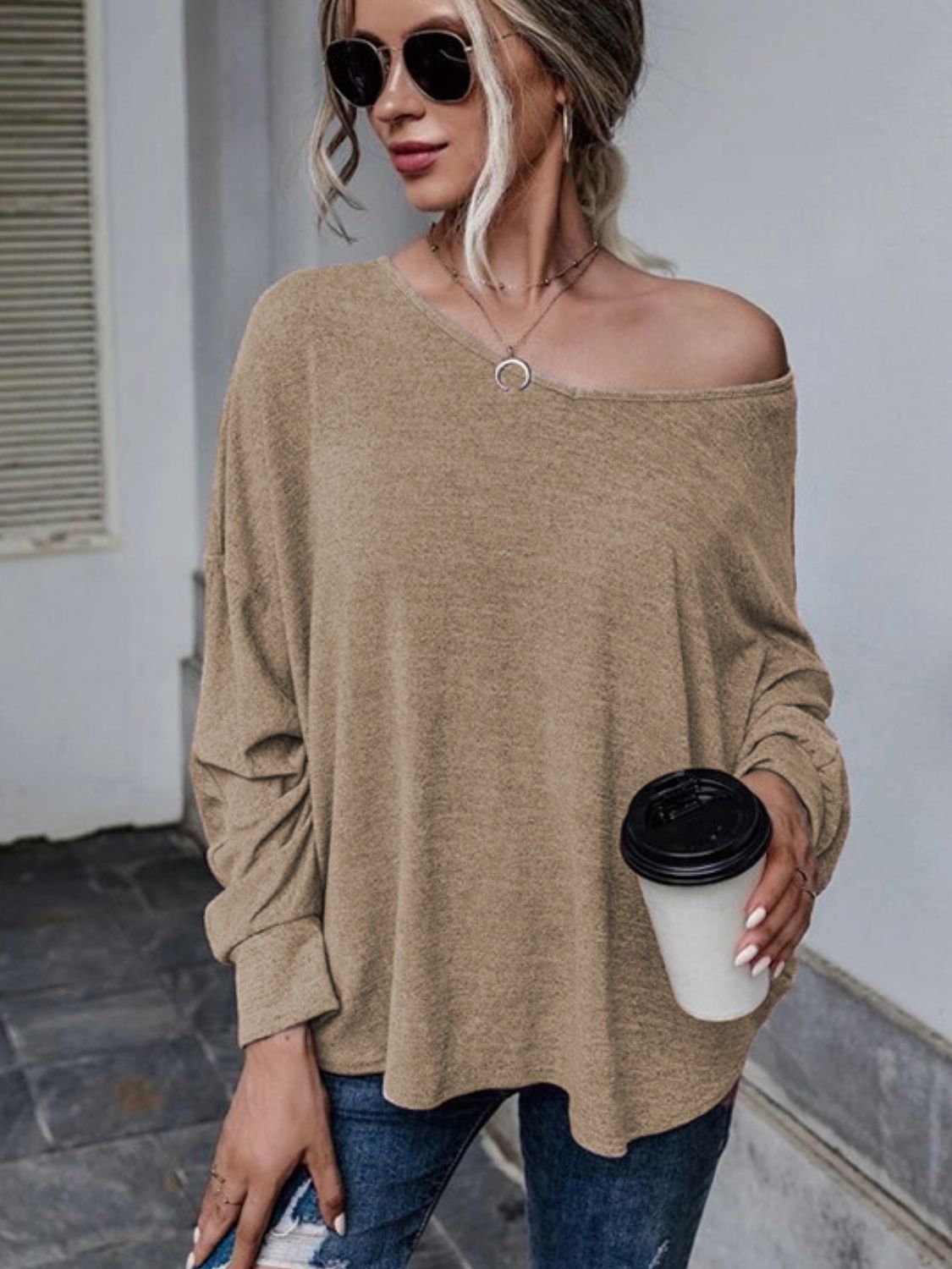 Full Size Double Tie Drop Shoulder Long Sleeve T-Shirt