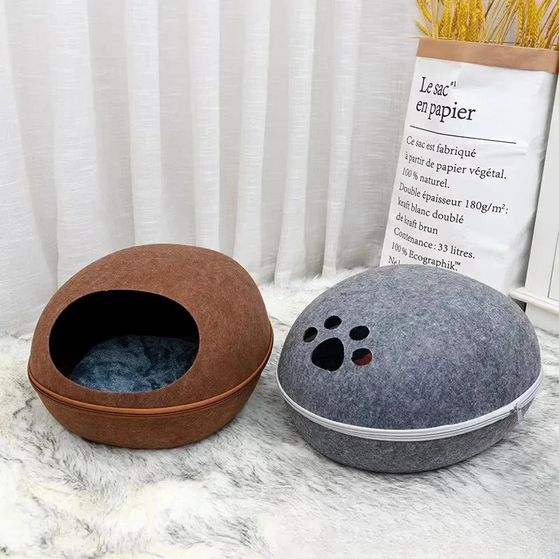 Cat Bed Artificial Felt House for Cats Sleeping Bag With Nest