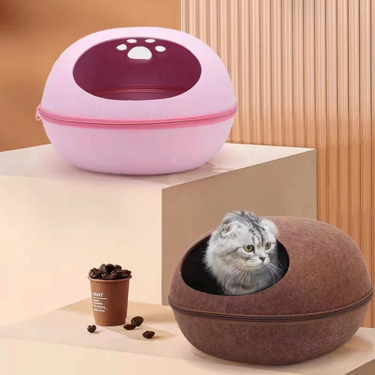 Cat Bed Artificial Felt House for Cats Sleeping Bag With Nest