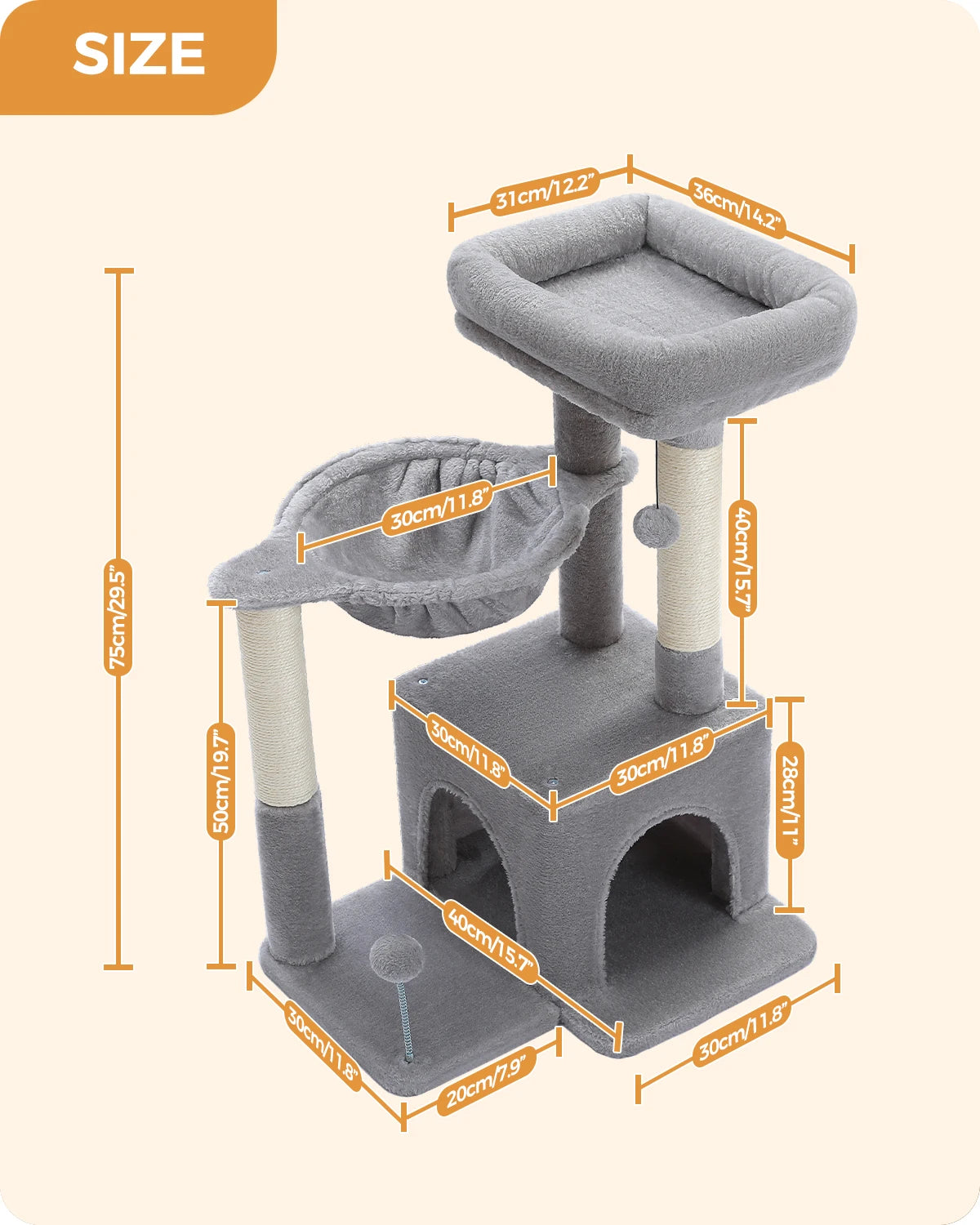 H75CM Small Cat Tree Condo Tower