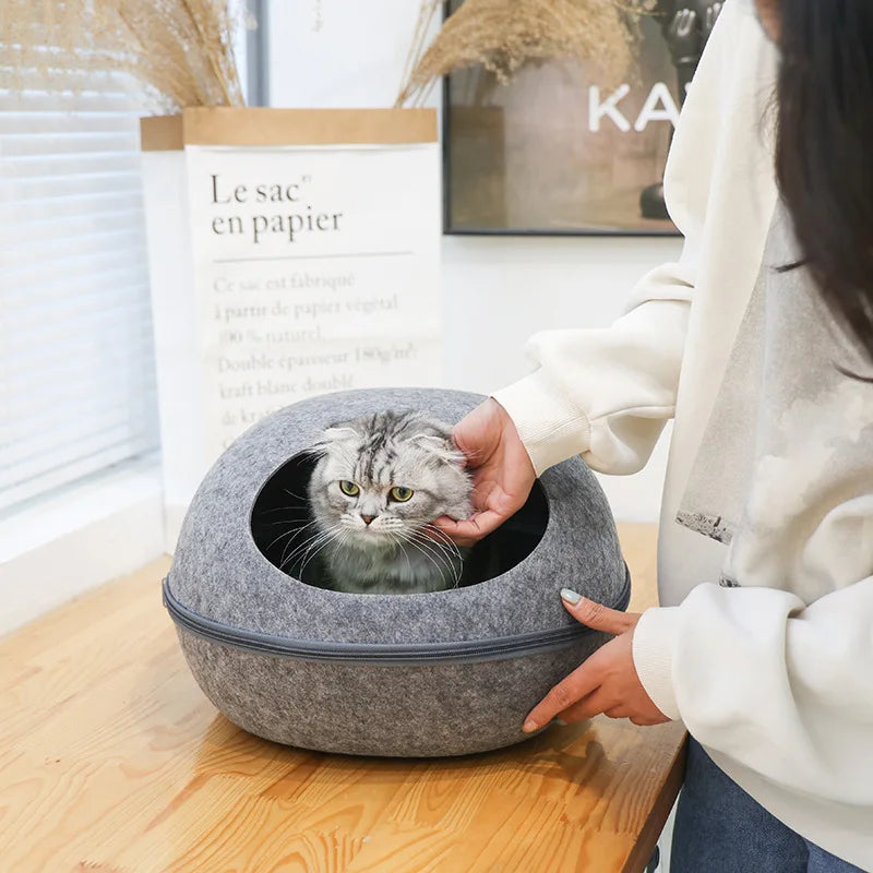 Cat Bed Artificial Felt House for Cats Sleeping Bag With Nest