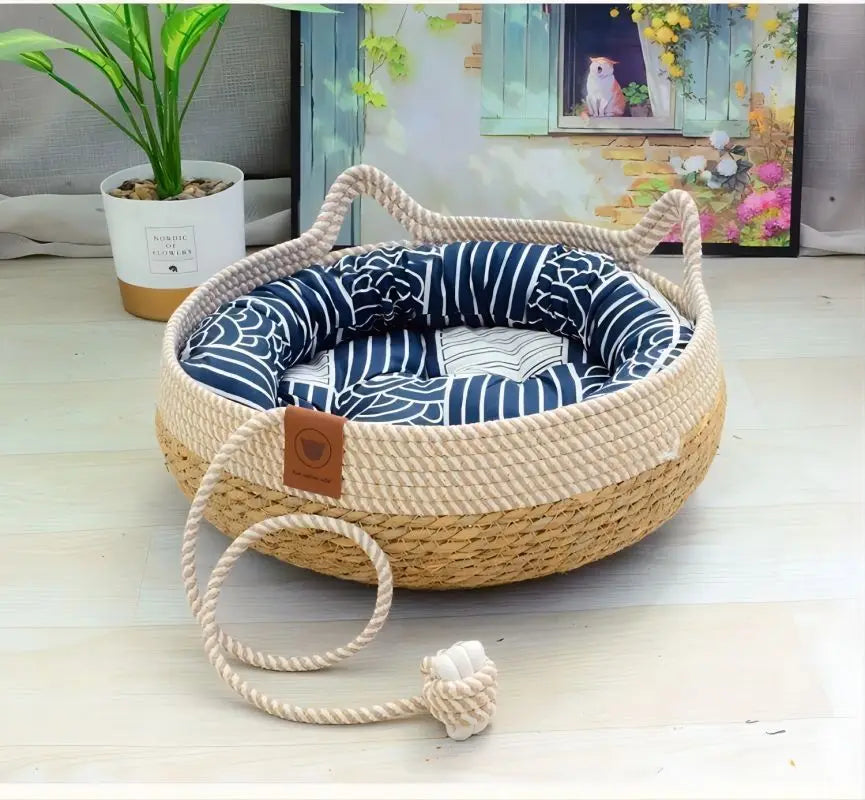 OUZEY 2024 New Rattan Woven Cat Bed