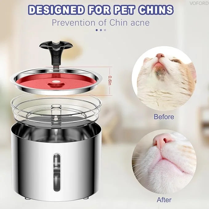 Pet Water Fountain 304 Stainless Steel Automatic 2.5L Smart Water Dispenser with Transparent Window