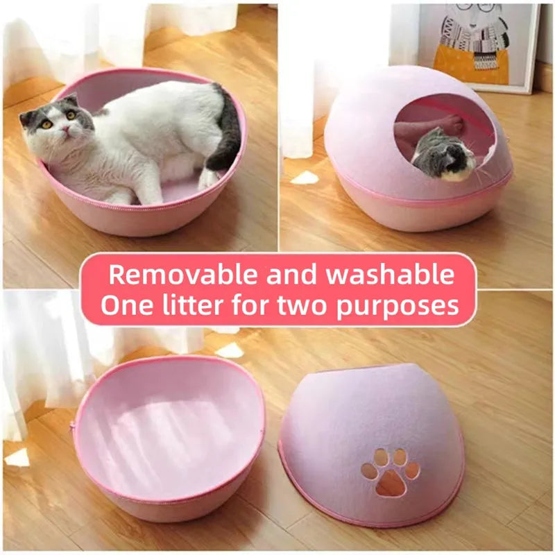 Cat Bed Artificial Felt House for Cats Sleeping Bag With Nest