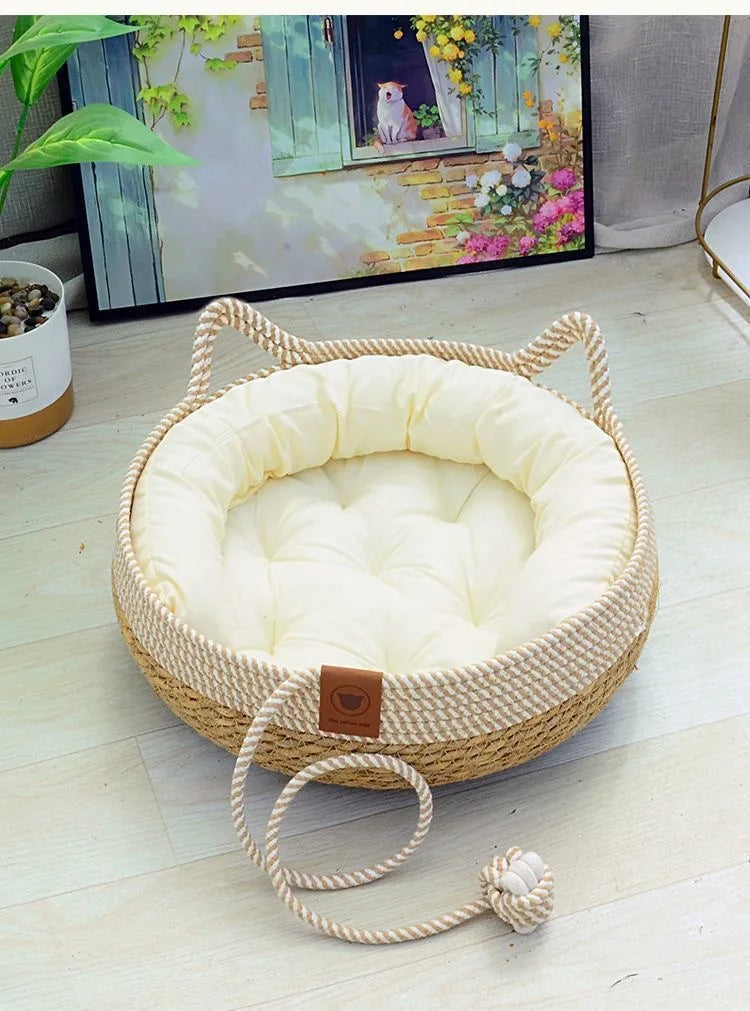 OUZEY 2024 New Rattan Woven Cat Bed