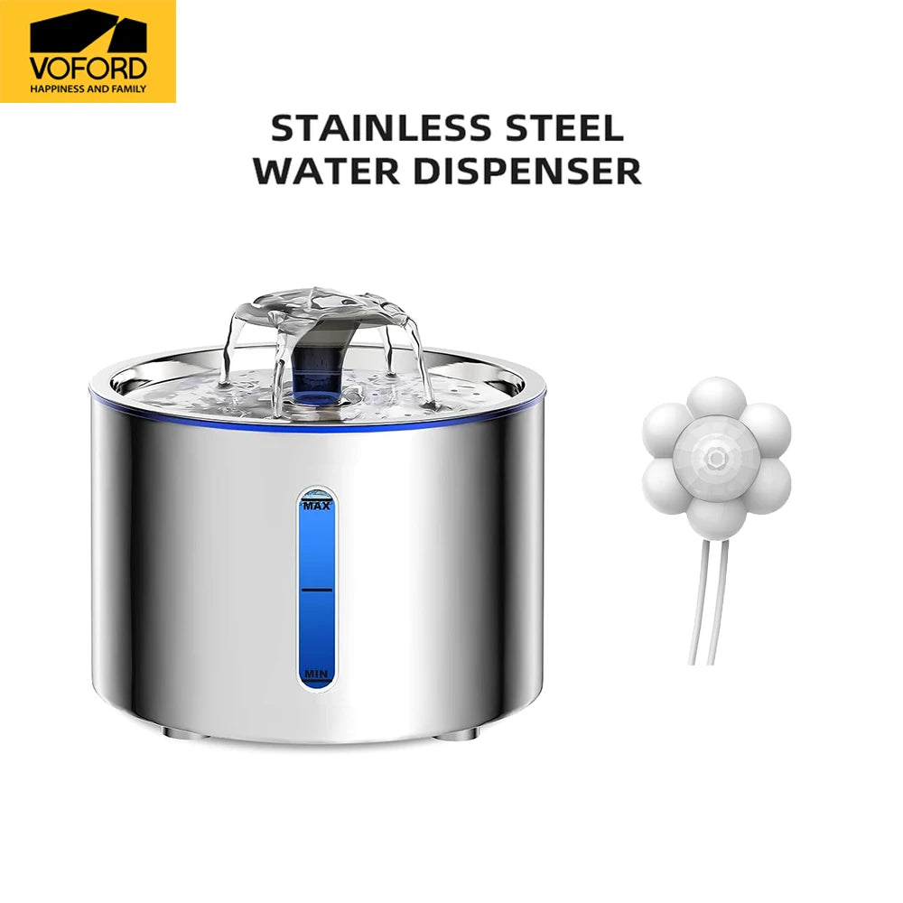 Pet Water Fountain 304 Stainless Steel Automatic 2.5L Smart Water Dispenser with Transparent Window