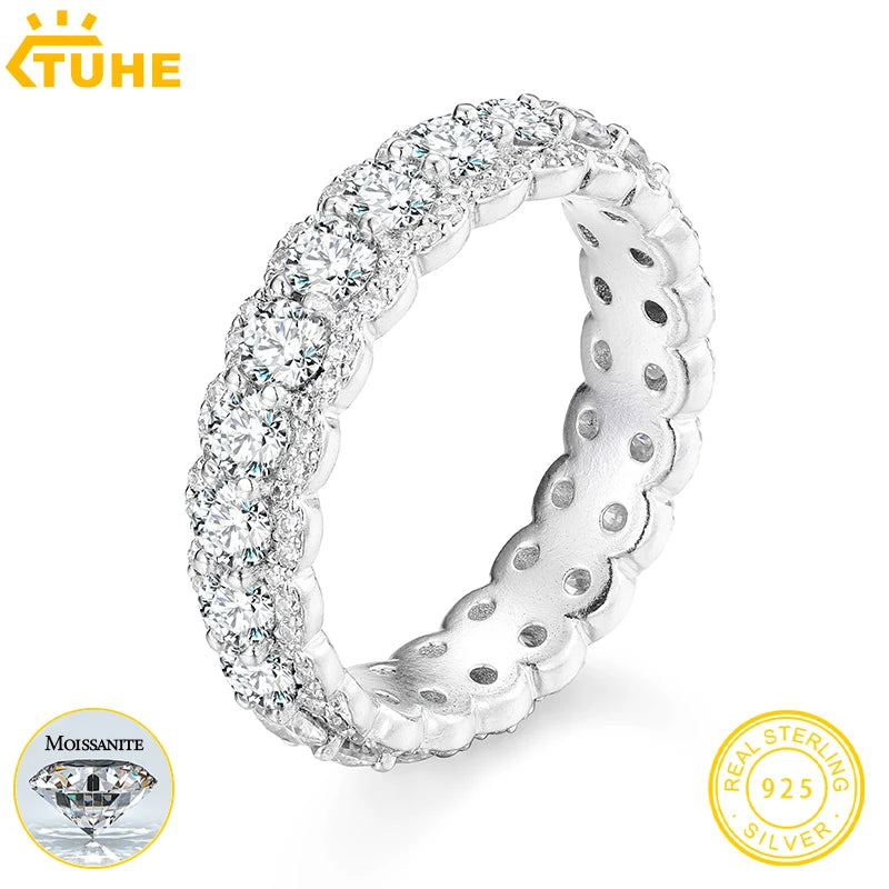 3 Rows 3mm Moissanite Classic Women Ring 925 Silver For Women Moissanite VVS1 D Color With Gra Certificate Pass Diamond Tester