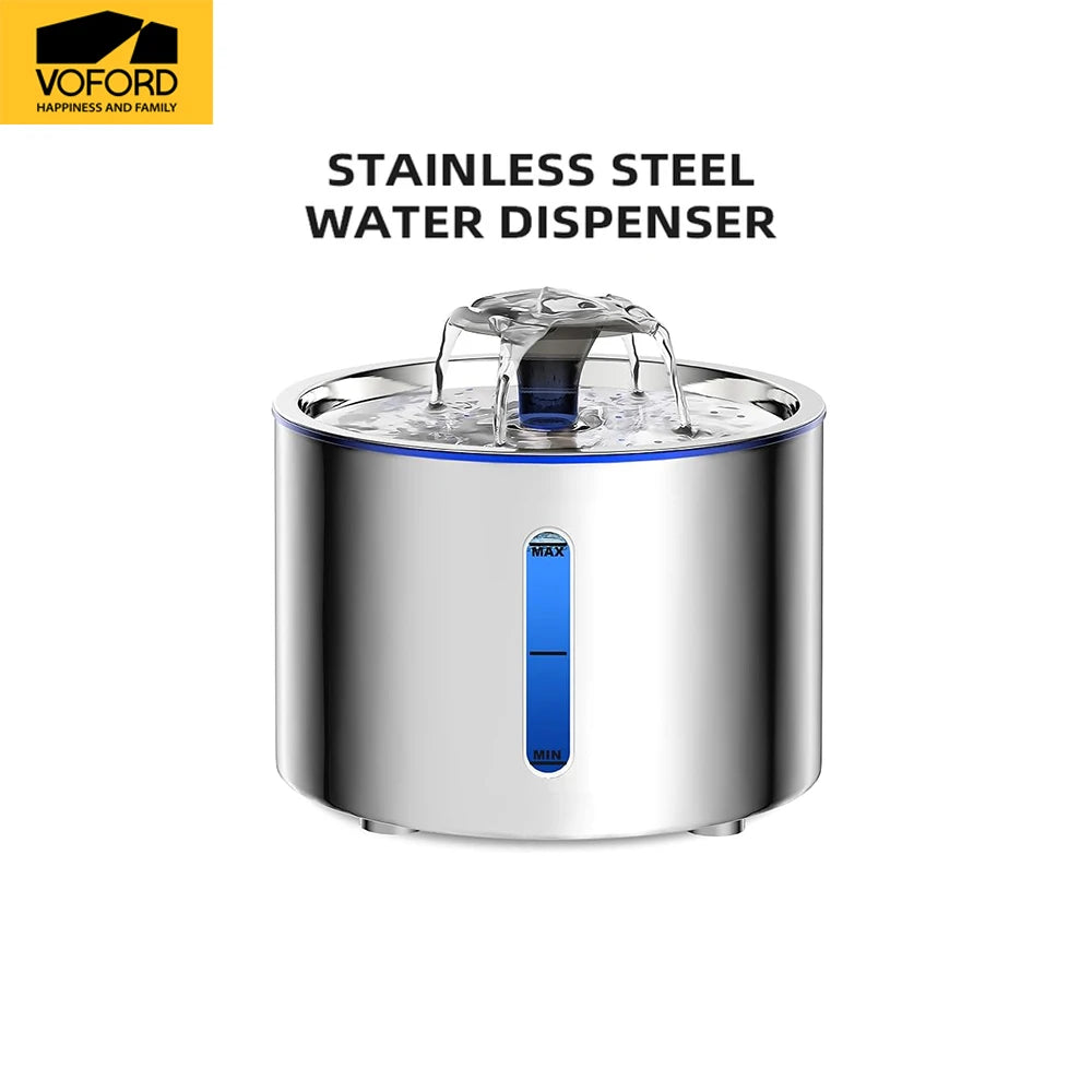 Pet Water Fountain 304 Stainless Steel Automatic 2.5L Smart Water Dispenser with Transparent Window