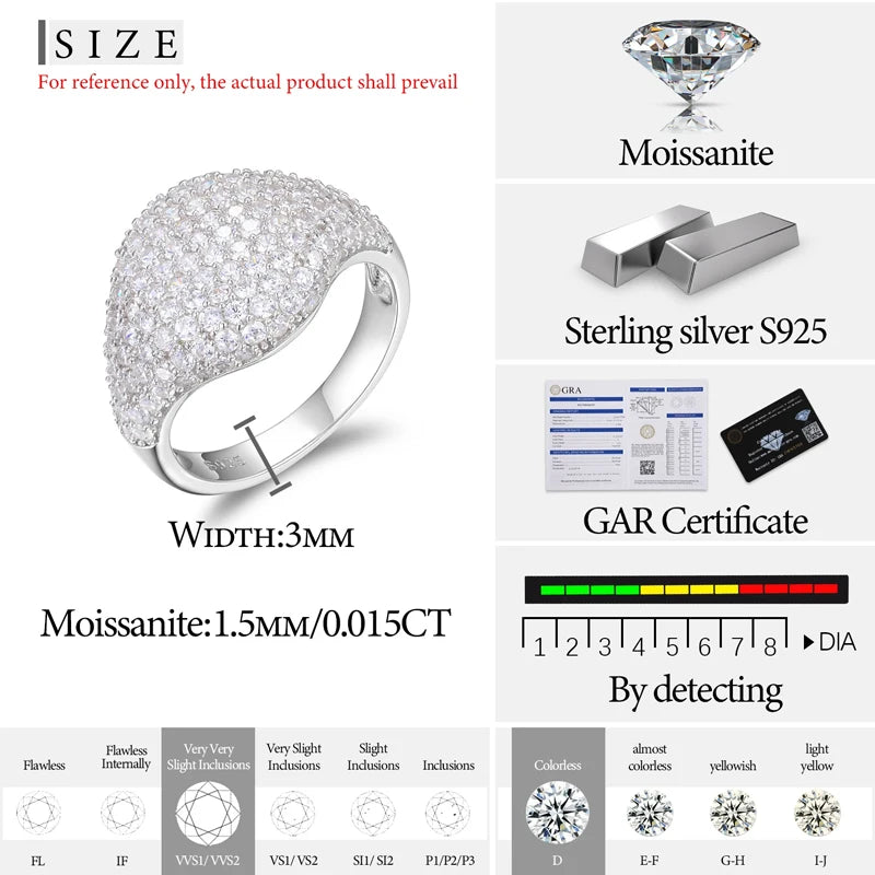 3 Rows 3mm Moissanite Classic Women Ring 925 Silver For Women Moissanite VVS1 D Color With Gra Certificate Pass Diamond Tester