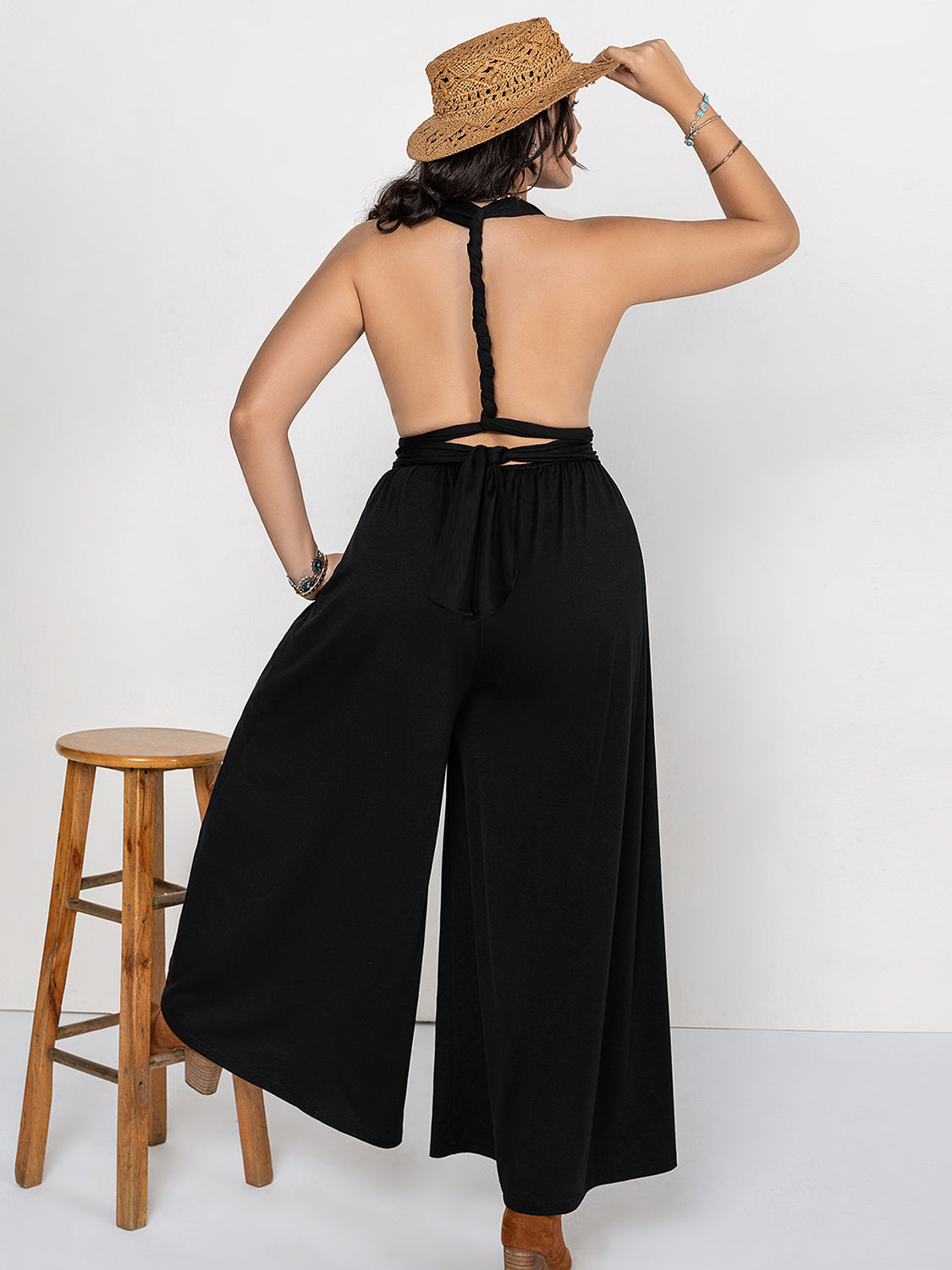 Plus Size V-Neck Wide Leg Jumpsuit